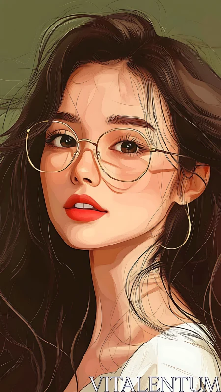 Digital portrait of stylish woman with glasses and hoop earrings.