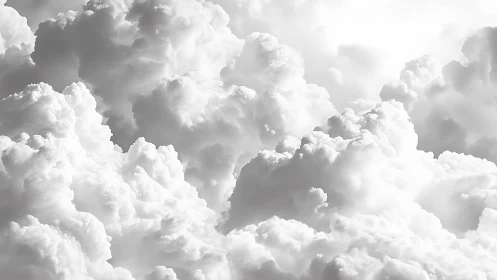 Towering white cumulus cloudscape under soft daylight.