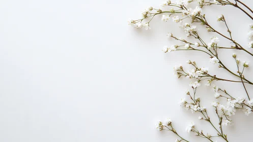Delicate Branches Adorned: Baby's Breath Florals Against Minimalist Canvas.