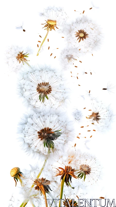 Dandelions at various stages of seed dispersal and bloom
