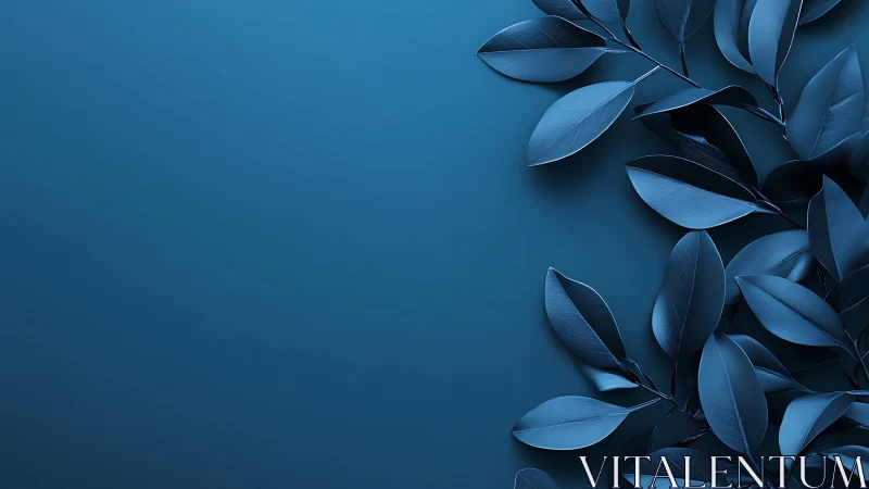 Monochrome blue leaves rest calmly on a minimalist backdrop