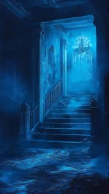 Moonlit ghosts rehearse on a ruined sapphire staircase