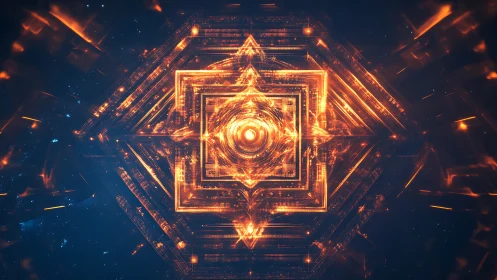 Luminous hexagonal data core with glowing circuit lattice.