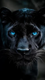 Black Panther With Striking Blue Eyes Against Dark Background