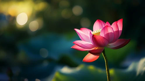 Lotus flower rendered with gradient pink coloration against bokeh background