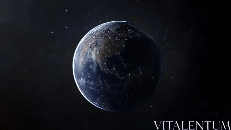 Earth night lights reveal glowing American continents from orbit.