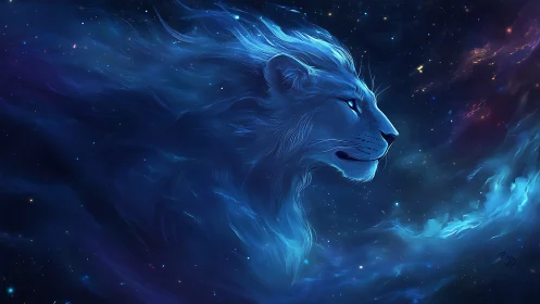 Celestial mane roars softly across midnight constellations.