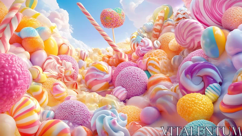 Surreal Candy Landscape with Luminous Spheres and Lollipops