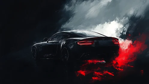 Midnight coupe slices stormlit smoke with molten red speed