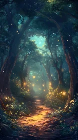 Bioluminescent Grove: Where Tree Sentinels Guard the Golden Path.