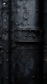 Weathered black metal panel captures gritty industrial decay
