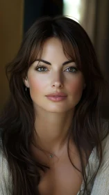 Photorealistic vertical portrait of woman in soft window light