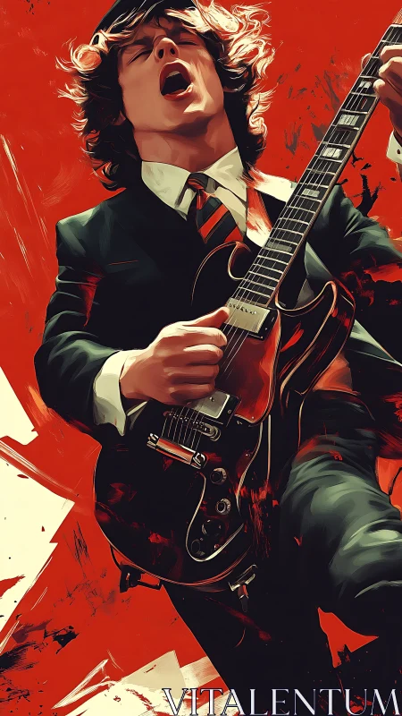 Rock guitarist in suit unleashes electrifying solo