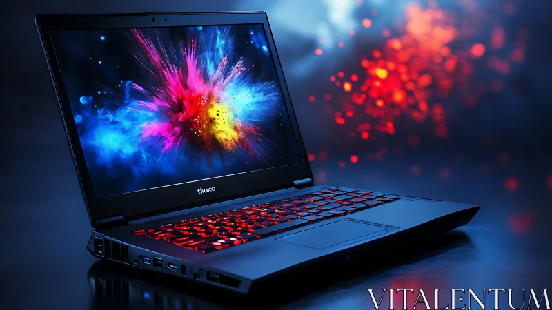 Gaming laptop displays vibrant color explosion on screen