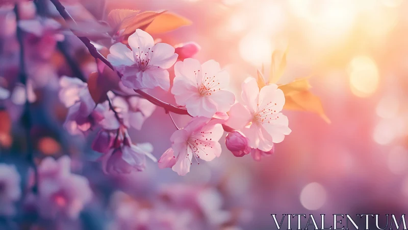 Soft spring blossoms glowing in gentle evening light.