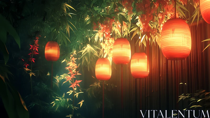 Lantern-lit bamboo path glowing with quiet evening magic.