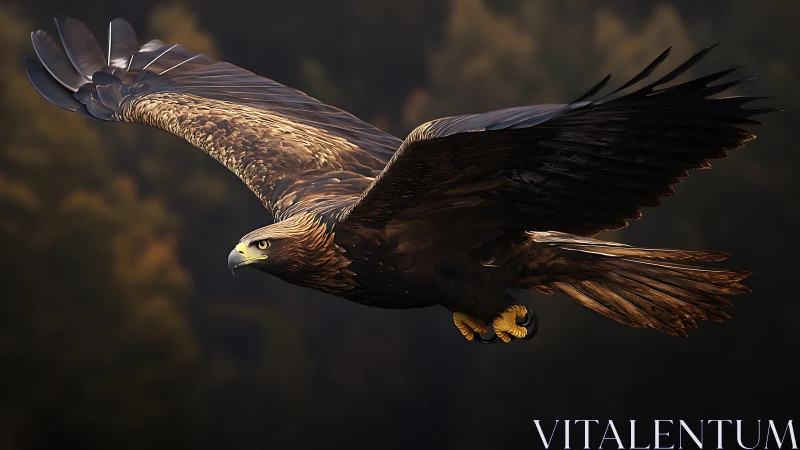 Majestic golden eagle soaring in flight, detailed wildlife photography.