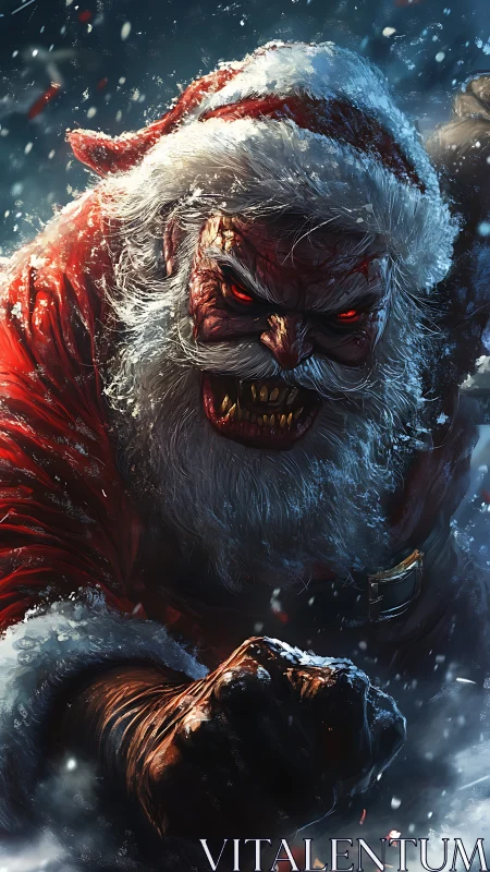 Demonic Santa warrior lunges through blizzard night fury