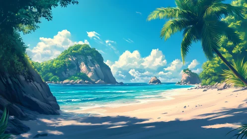 Tropical Island Beach Cove with Rocky Outcrop.