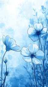 Azure Whispers: Blue Blooms in Watercolor Dreams.