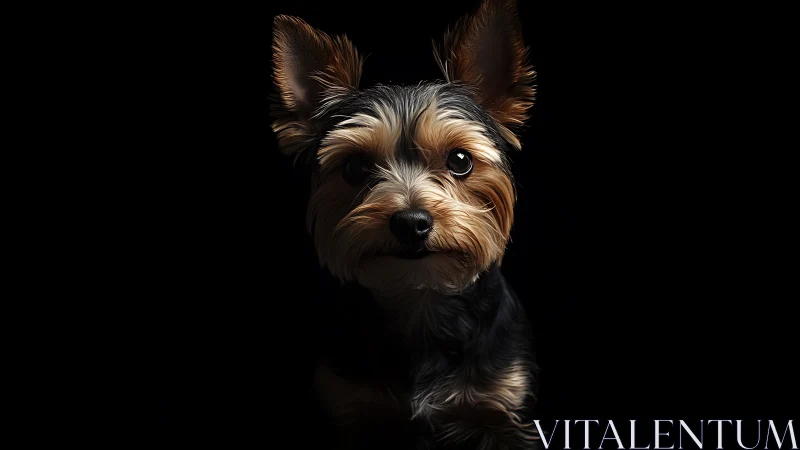 Yorkshire terrier portrait under dramatic low key lighting.