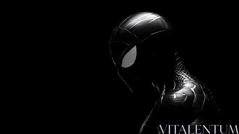 High contrast side-lit black suit spider hero portrait profile
