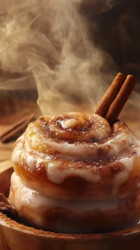 Swirling cinnamon tower melts under rivers of warm icing
