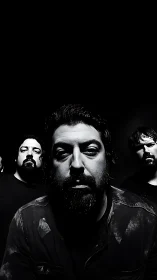 Triadic male portrait under extreme low key chiaroscuro lighting.