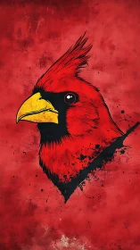 Cardinal head portrait uses splatter ink edging and bold contrast