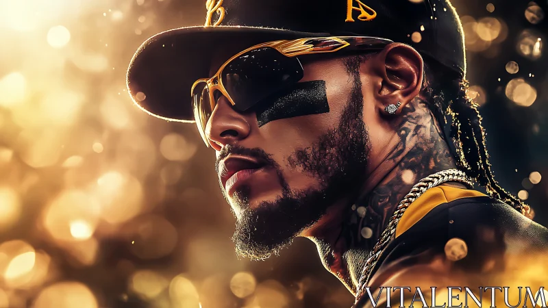 Golden-lit slugger studies the field through mirrored armor