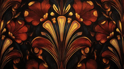 Ornate copper floral arabesque with radiant metallic highlights.