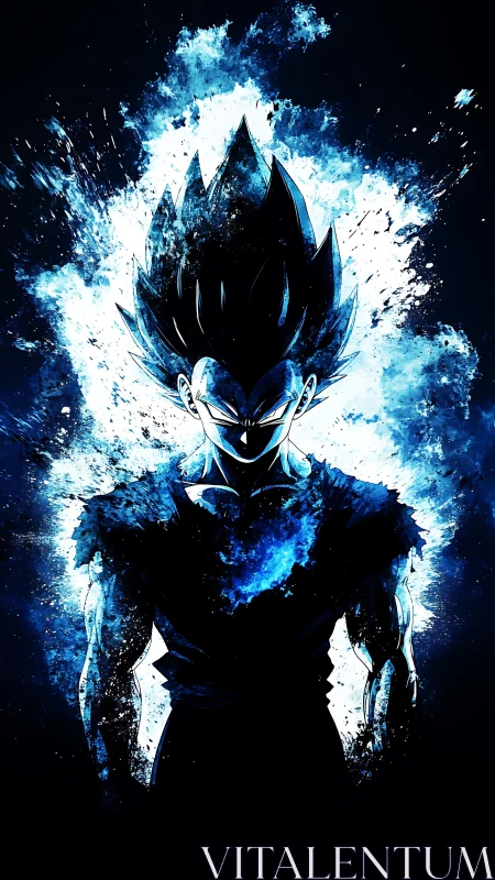 Blue energy anime warrior with intense glowing aura.