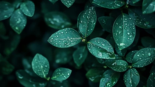 Rain-kissed green leaves offering a quiet, soothing escape.
