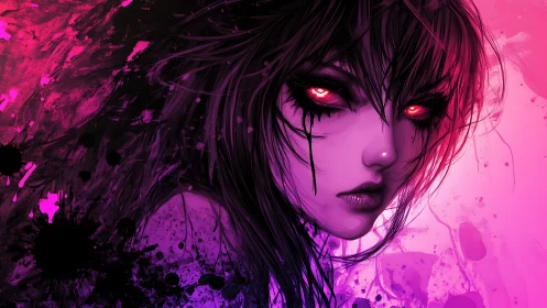 Neon gothic portrait in high-contrast digital painting style.