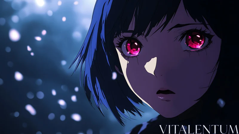 Neon-eyed anime portrait captures emotional nocturnal tension