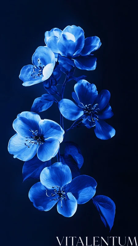 Blue Floral Bloom Study: Five-Petaled Botanical Specimen Against Void