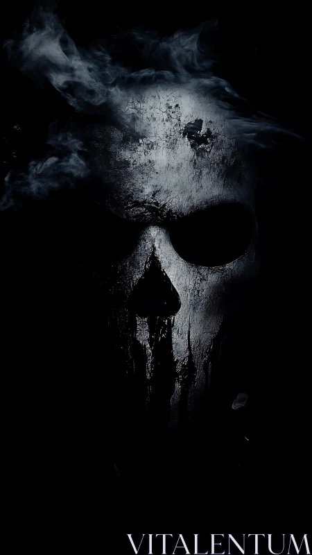 Smoke-wreathed skull mask emerges from the midnight void