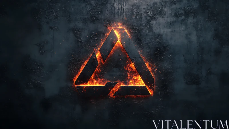 Blazing Triangle Symbol Burning Against Dark Textured Stone
