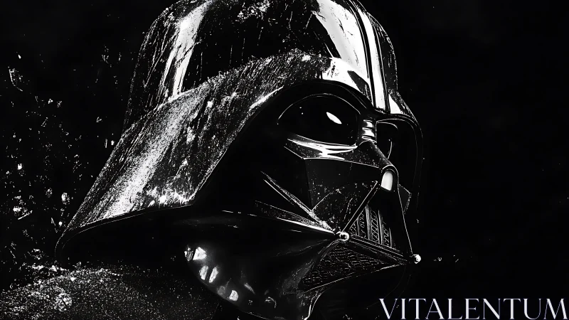 Photorealistic glossy helmet portrait in high-contrast noir style.