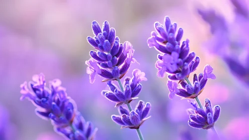 Purple Lavender Flower Clusters with Macro Depth Field Focus