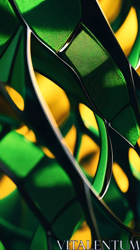3D green lattice ribbons over glowing yellow background.