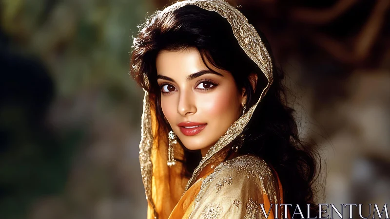 High-detail portrait highlights ornate embroidered dupatta and soft bokeh