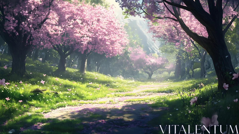 Luminous Bloom Cathedral: Where Cherry Blossoms Paint the Path.