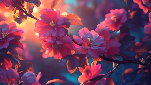 Bioluminescent Flowers Glow Against Neon Gradient Depths