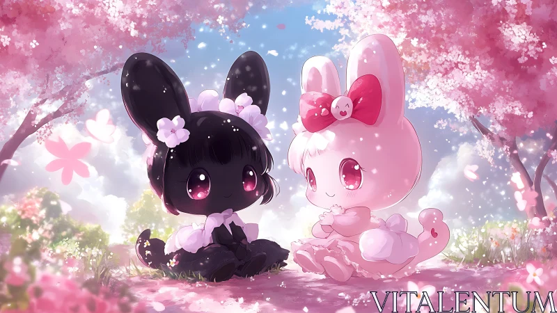 Bunny friends sharing quiet spring magic under cherry blossoms.