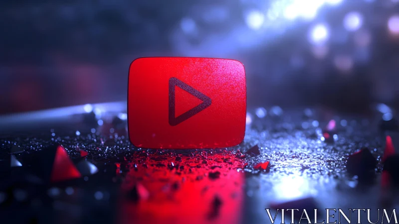 Vibrant 3D YouTube Play Button in Futuristic Neon Lighting.