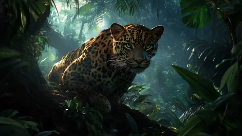 Spotted Jaguar with Ambient Occlusion in Dense Rainforest Environment