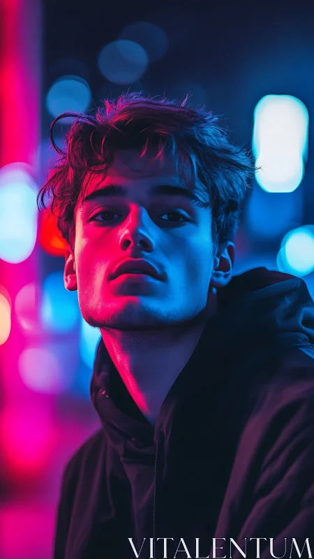 Cyberpunk portrait in neon bicolor rim lighting study.