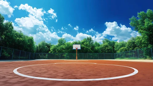 Outdoor basketball court rendered in vibrant photoreal clarity