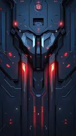 Gentle glow of a futuristic mech doorway in midnight steel.